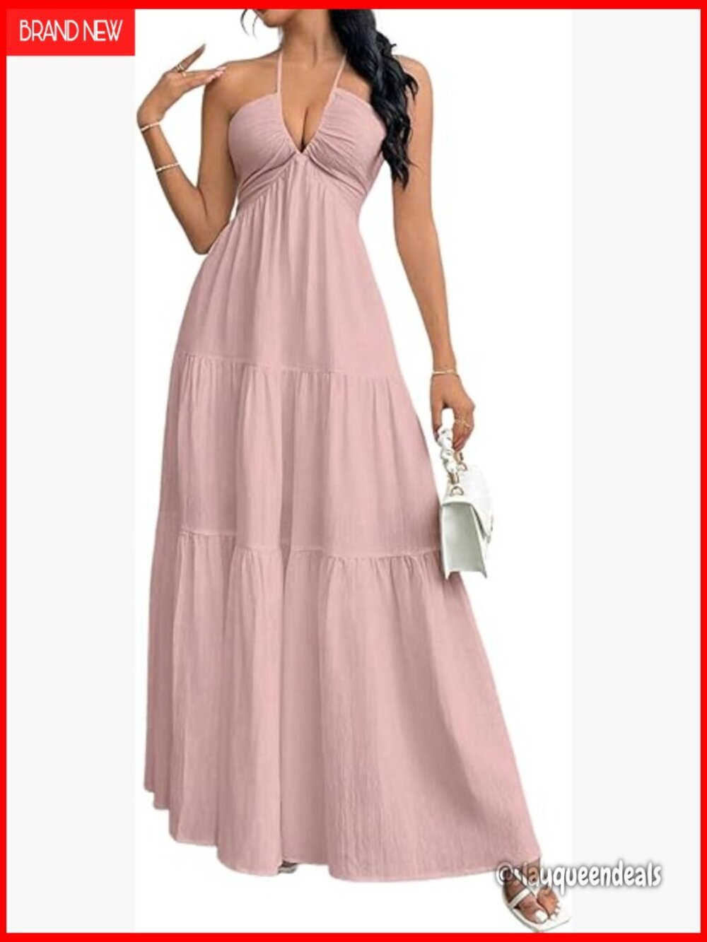 Women's Maxi Dress Halter V-Neck Backless A-Line Summer Beach Boho